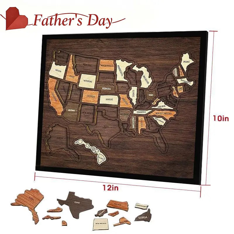 Wooden USA Travel Map Puzzle – Family Wall Decor, Travel Tracker & Geography Gift