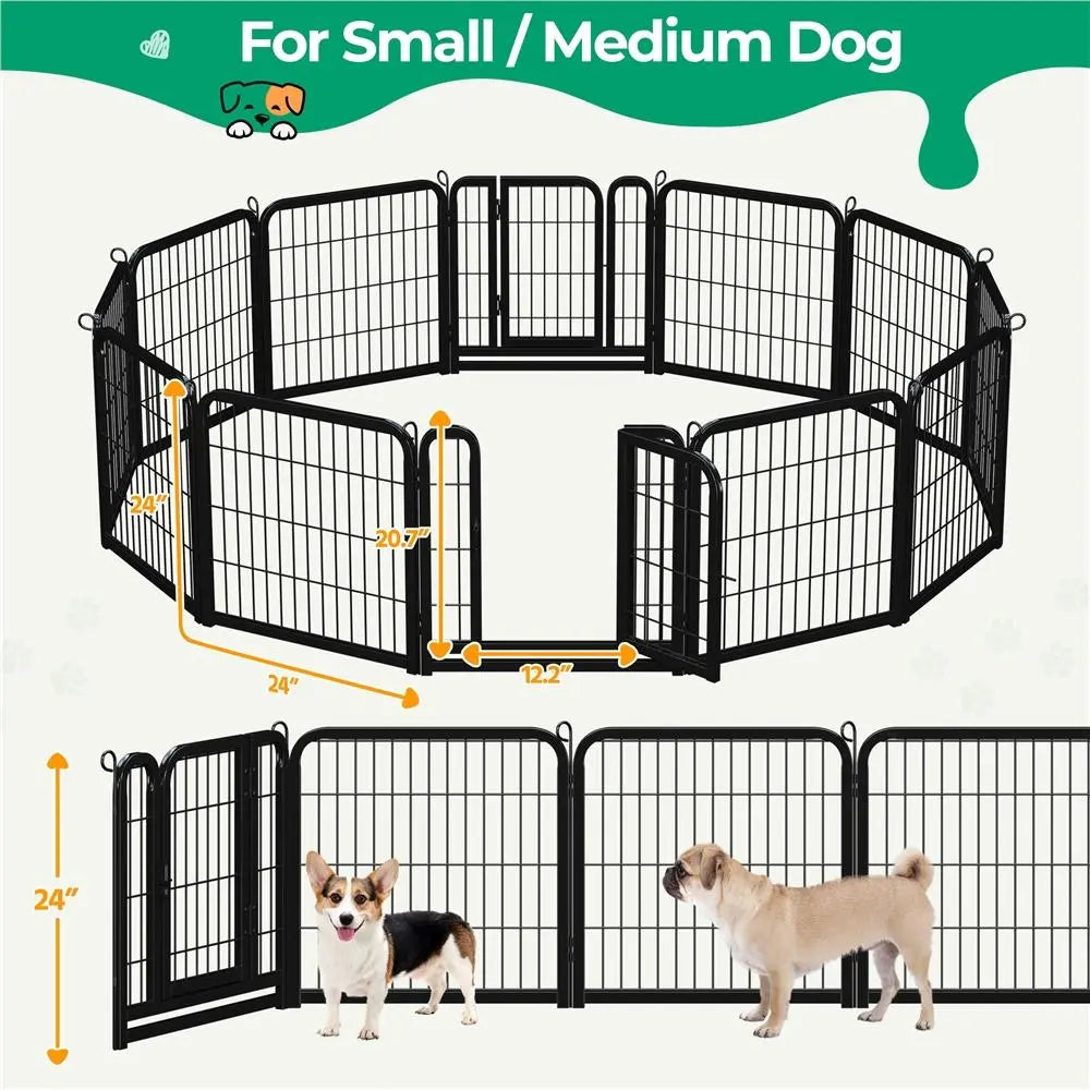 [Expandable]  Dog Playpen 6/8/12/16 Panels Metal Pet Fence, Foldable Indoor Outdoor Dog Exercise Barrier Fence, 24/32/40/47 Inch Pet Enclosure for Small Medium Pets