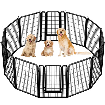 [Expandable]  Dog Playpen 6/8/12/16 Panels Metal Pet Fence, Foldable Indoor Outdoor Dog Exercise Barrier Fence, 24/32/40/47 Inch Pet Enclosure for Small Medium Pets