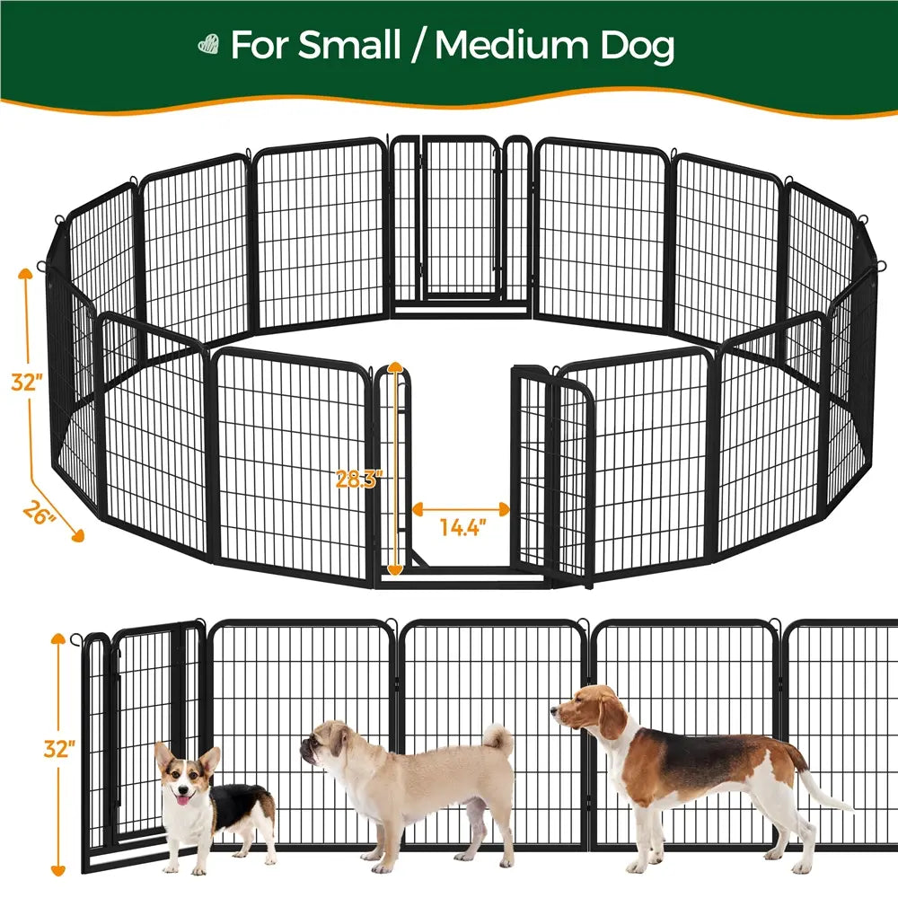 [Expandable]  Dog Playpen 6/8/12/16 Panels Metal Pet Fence, Foldable Indoor Outdoor Dog Exercise Barrier Fence, 24/32/40/47 Inch Pet Enclosure for Small Medium Pets