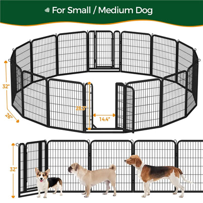 [Expandable]  Dog Playpen 6/8/12/16 Panels Metal Pet Fence, Foldable Indoor Outdoor Dog Exercise Barrier Fence, 24/32/40/47 Inch Pet Enclosure for Small Medium Pets