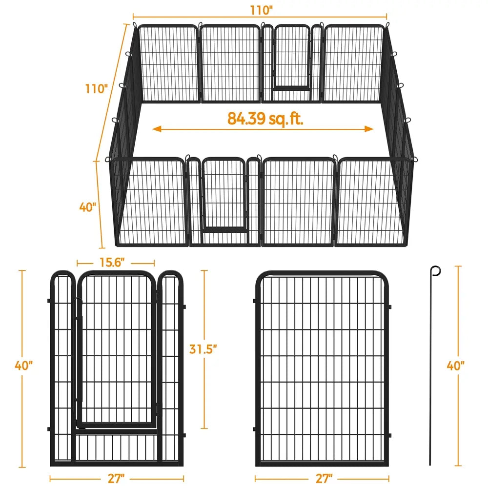 [Expandable]  Dog Playpen 6/8/12/16 Panels Metal Pet Fence, Foldable Indoor Outdoor Dog Exercise Barrier Fence, 24/32/40/47 Inch Pet Enclosure for Small Medium Pets