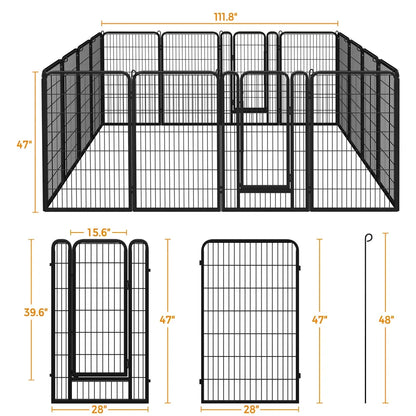 [Expandable]  Dog Playpen 6/8/12/16 Panels Metal Pet Fence, Foldable Indoor Outdoor Dog Exercise Barrier Fence, 24/32/40/47 Inch Pet Enclosure for Small Medium Pets