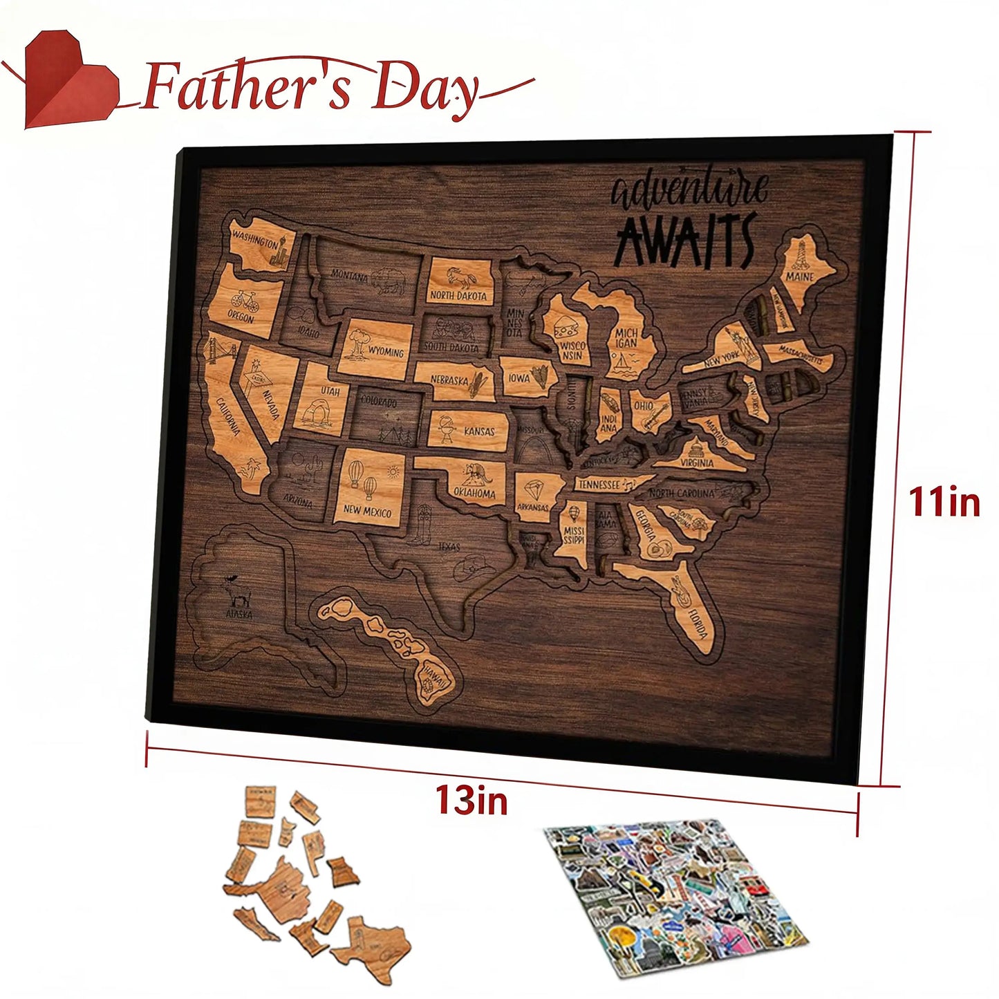 Wooden USA Travel Map Puzzle – Family Wall Decor, Travel Tracker & Geography Gift