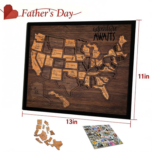 Wooden USA Travel Map Puzzle – Family Wall Decor, Travel Tracker & Geography Gift
