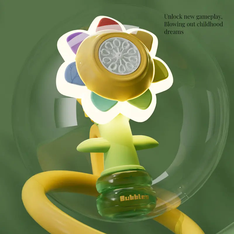 Sunflower Bubble Machine for Kids & Adults – USB Rechargeable Bubble Maker with Colorful LED Lights