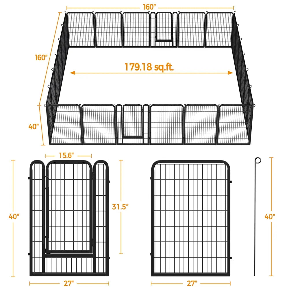 [Expandable]  Dog Playpen 6/8/12/16 Panels Metal Pet Fence, Foldable Indoor Outdoor Dog Exercise Barrier Fence, 24/32/40/47 Inch Pet Enclosure for Small Medium Pets