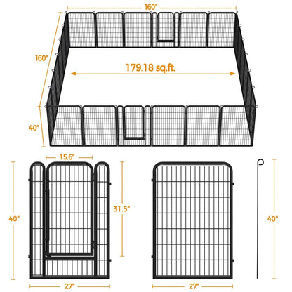 [Expandable]  Dog Playpen 6/8/12/16 Panels Metal Pet Fence, Foldable Indoor Outdoor Dog Exercise Barrier Fence, 24/32/40/47 Inch Pet Enclosure for Small Medium Pets