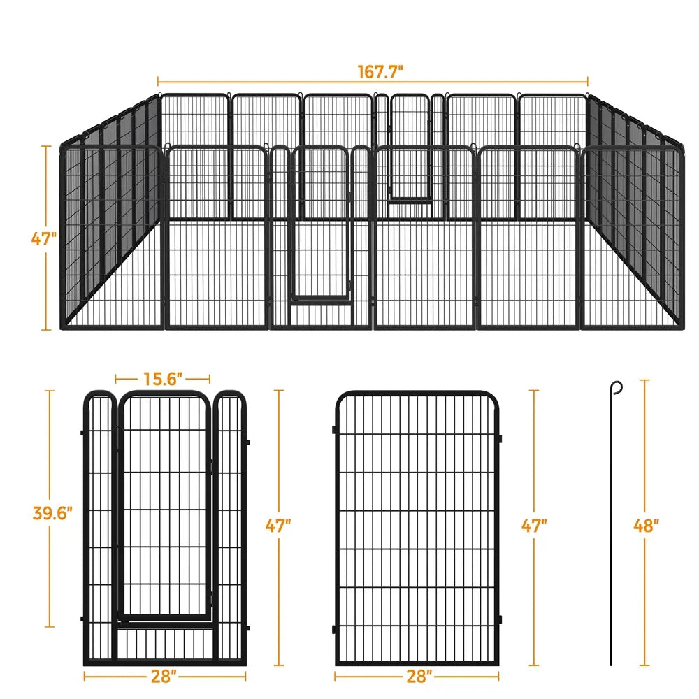 [Expandable]  Dog Playpen 6/8/12/16 Panels Metal Pet Fence, Foldable Indoor Outdoor Dog Exercise Barrier Fence, 24/32/40/47 Inch Pet Enclosure for Small Medium Pets