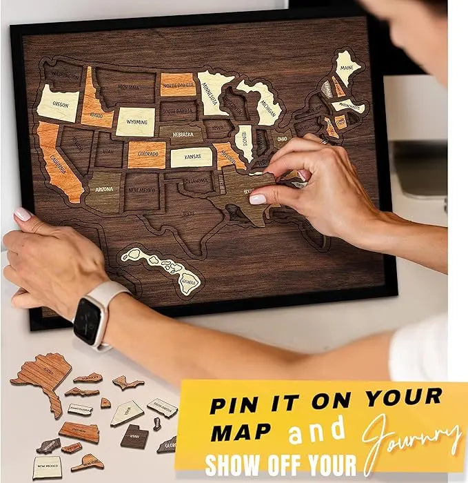 Wooden USA Travel Map Puzzle – Family Wall Decor, Travel Tracker & Geography Gift