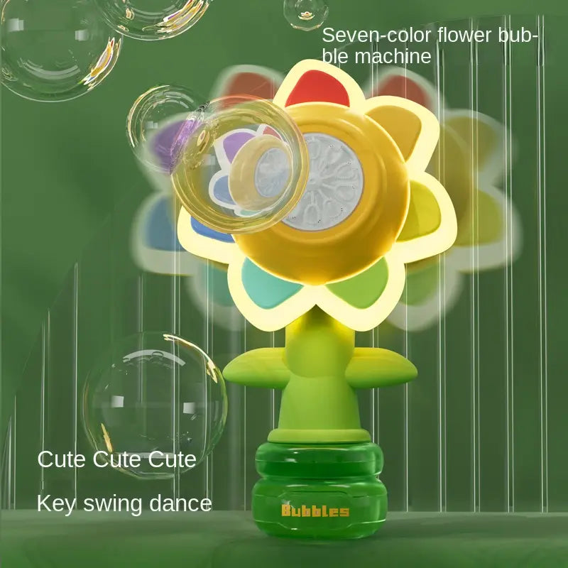Sunflower Bubble Machine for Kids & Adults – USB Rechargeable Bubble Maker with Colorful LED Lights