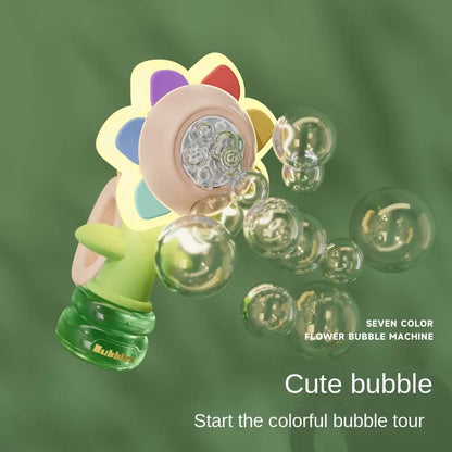 Sunflower Bubble Machine for Kids & Adults – USB Rechargeable Bubble Maker with Colorful LED Lights
