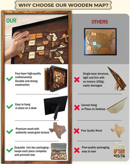 Wooden USA Travel Map Puzzle – Family Wall Decor, Travel Tracker & Geography Gift