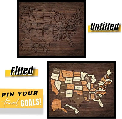 Wooden USA Travel Map Puzzle – Family Wall Decor, Travel Tracker & Geography Gift