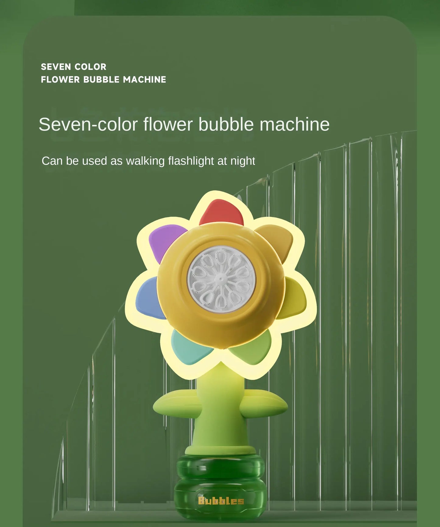Sunflower Bubble Machine for Kids & Adults – USB Rechargeable Bubble Maker with Colorful LED Lights