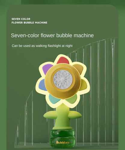 Sunflower Bubble Machine for Kids & Adults – USB Rechargeable Bubble Maker with Colorful LED Lights