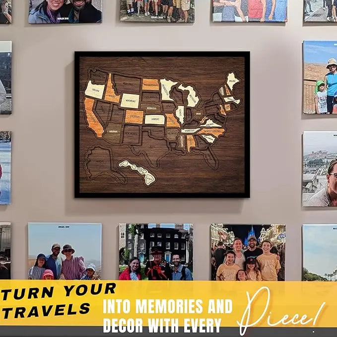 Wooden USA Travel Map Puzzle – Family Wall Decor, Travel Tracker & Geography Gift