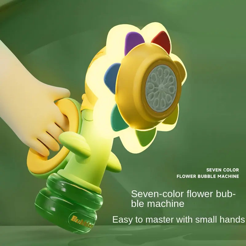 Sunflower Bubble Machine for Kids & Adults – USB Rechargeable Bubble Maker with Colorful LED Lights