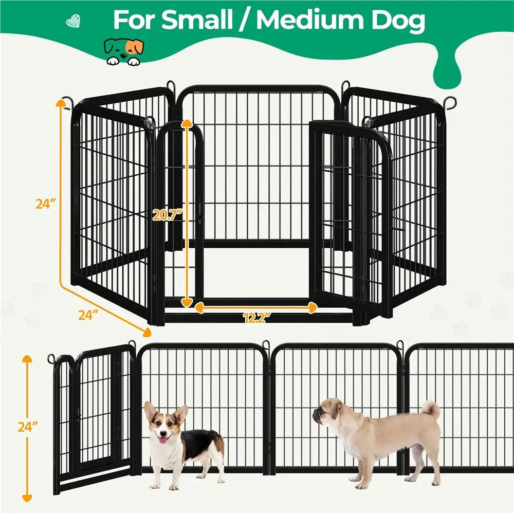 [Expandable]  Dog Playpen 6/8/12/16 Panels Metal Pet Fence, Foldable Indoor Outdoor Dog Exercise Barrier Fence, 24/32/40/47 Inch Pet Enclosure for Small Medium Pets