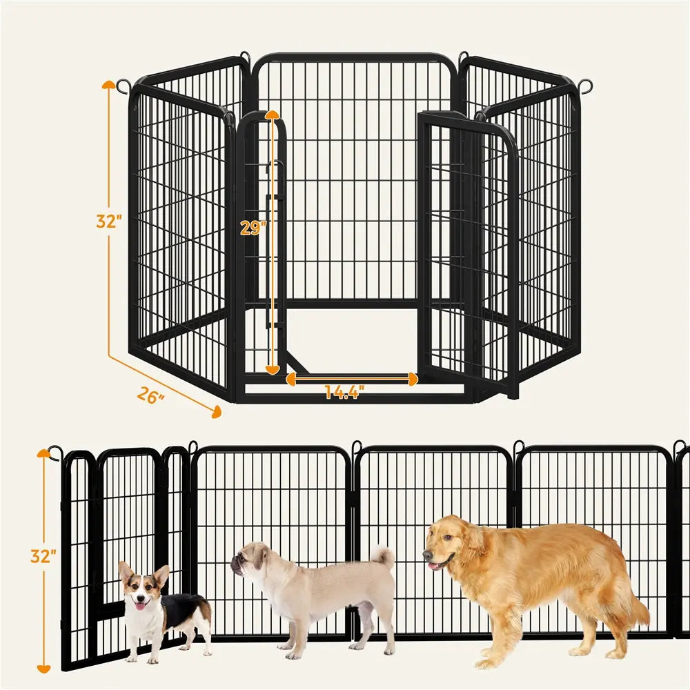 [Expandable]  Dog Playpen 6/8/12/16 Panels Metal Pet Fence, Foldable Indoor Outdoor Dog Exercise Barrier Fence, 24/32/40/47 Inch Pet Enclosure for Small Medium Pets