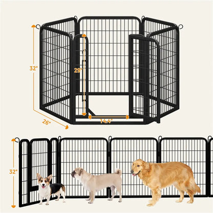[Expandable]  Dog Playpen 6/8/12/16 Panels Metal Pet Fence, Foldable Indoor Outdoor Dog Exercise Barrier Fence, 24/32/40/47 Inch Pet Enclosure for Small Medium Pets