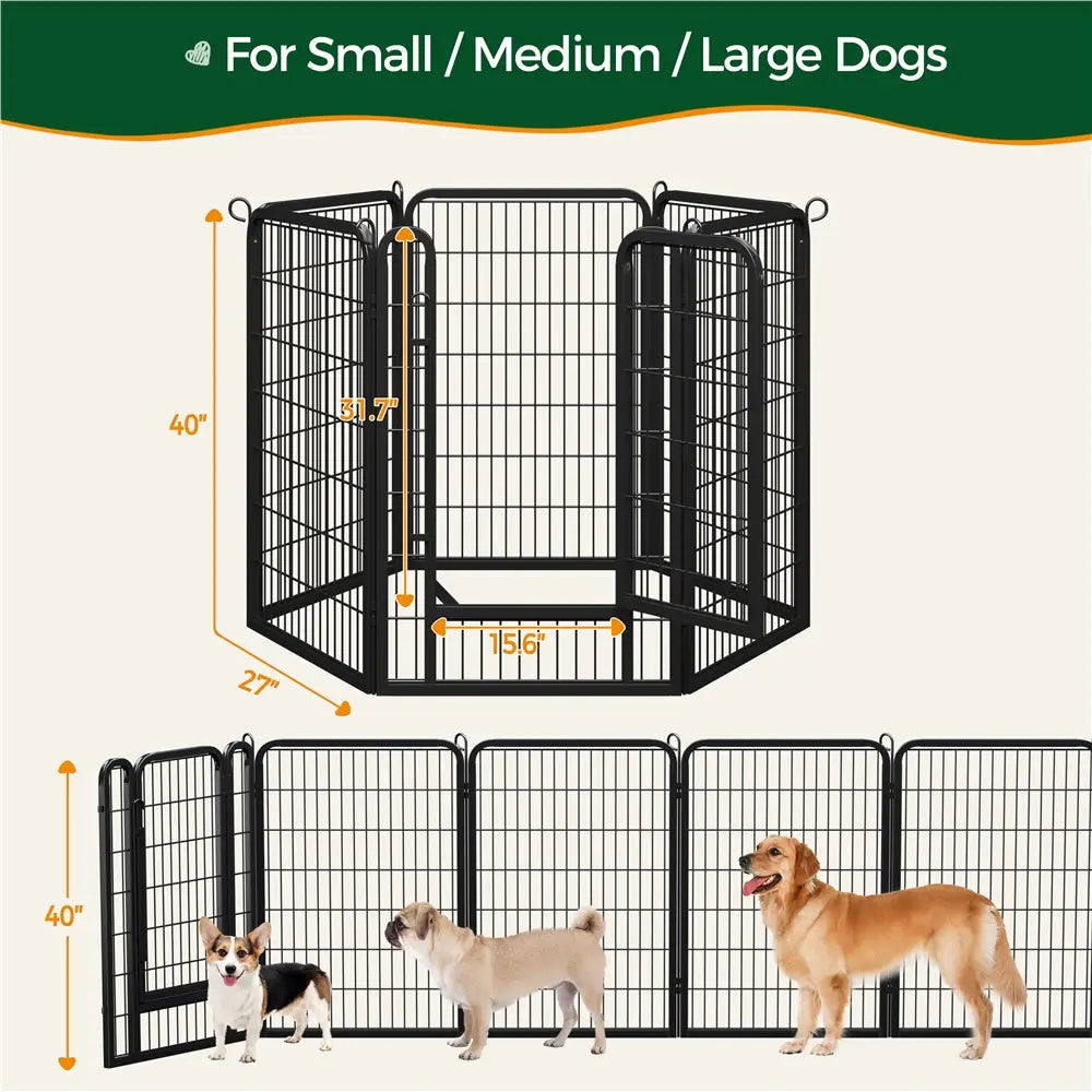 [Expandable]  Dog Playpen 6/8/12/16 Panels Metal Pet Fence, Foldable Indoor Outdoor Dog Exercise Barrier Fence, 24/32/40/47 Inch Pet Enclosure for Small Medium Pets