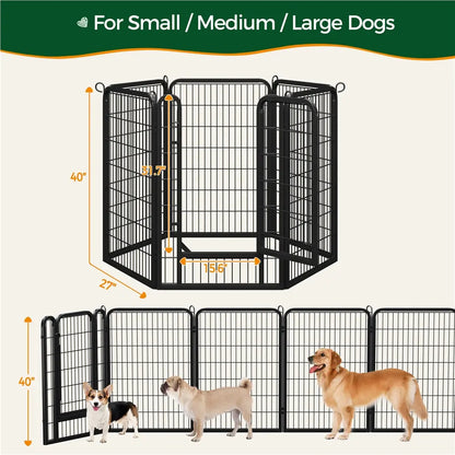 [Expandable]  Dog Playpen 6/8/12/16 Panels Metal Pet Fence, Foldable Indoor Outdoor Dog Exercise Barrier Fence, 24/32/40/47 Inch Pet Enclosure for Small Medium Pets
