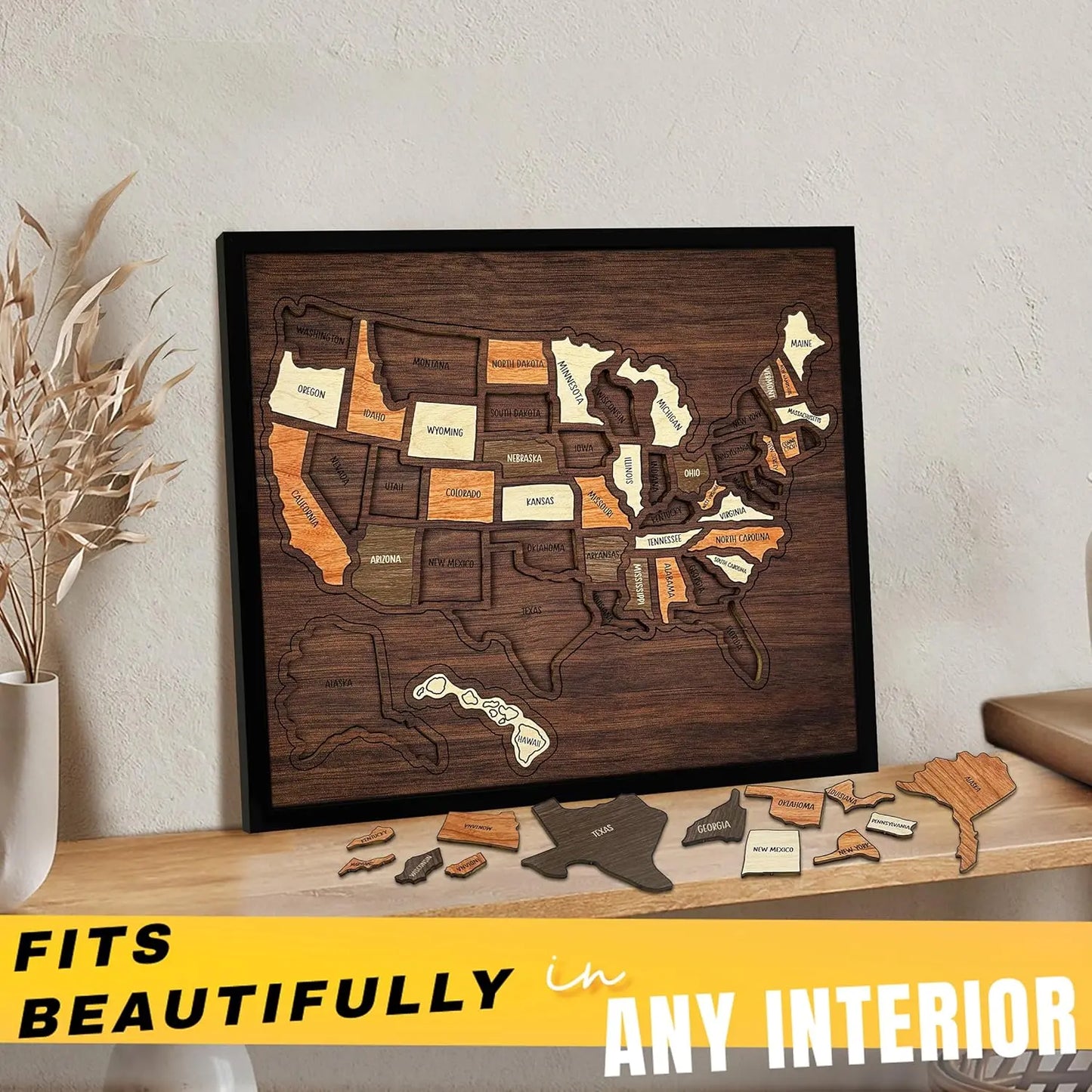 Wooden USA Travel Map Puzzle – Family Wall Decor, Travel Tracker & Geography Gift