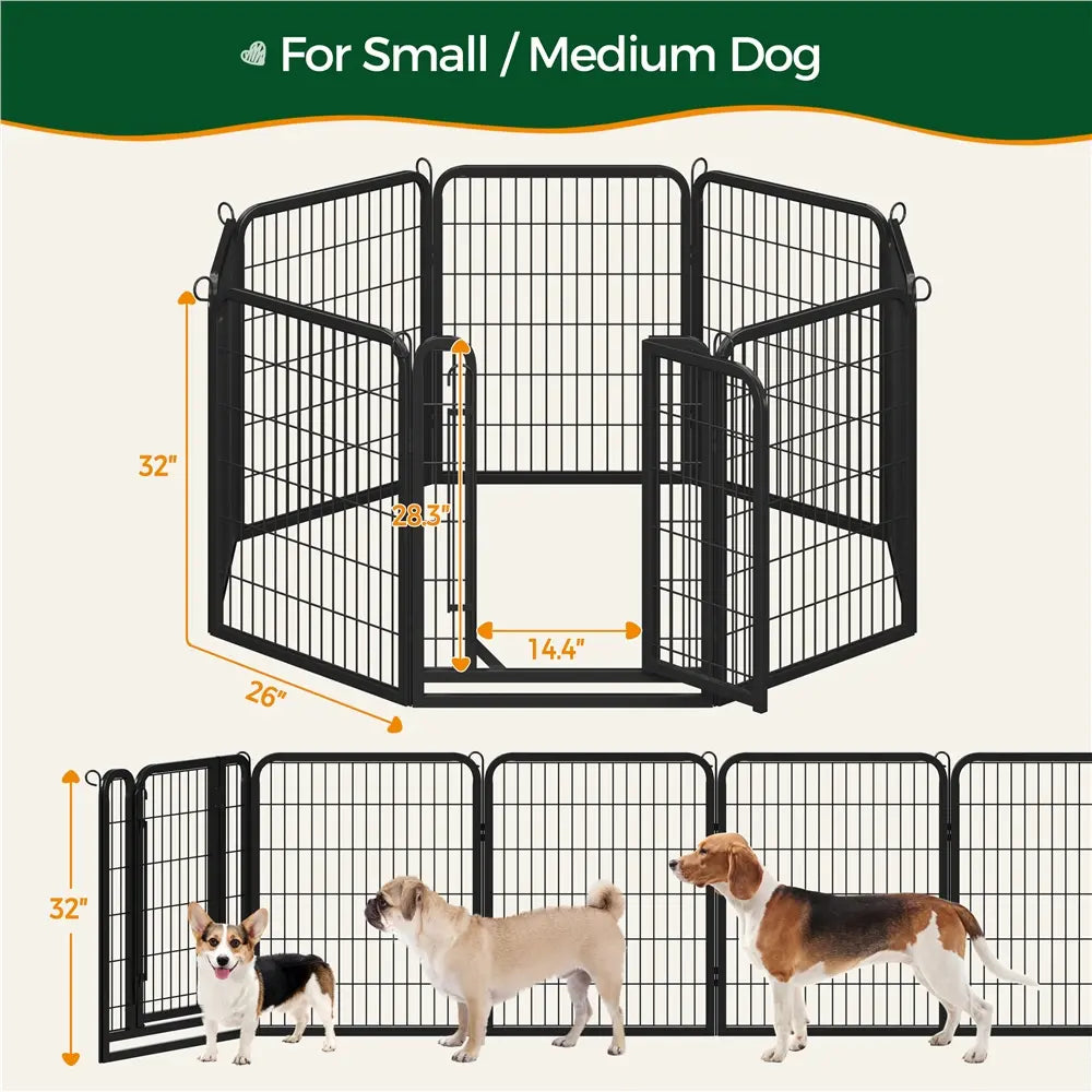 [Expandable]  Dog Playpen 6/8/12/16 Panels Metal Pet Fence, Foldable Indoor Outdoor Dog Exercise Barrier Fence, 24/32/40/47 Inch Pet Enclosure for Small Medium Pets