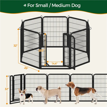 [Expandable]  Dog Playpen 6/8/12/16 Panels Metal Pet Fence, Foldable Indoor Outdoor Dog Exercise Barrier Fence, 24/32/40/47 Inch Pet Enclosure for Small Medium Pets