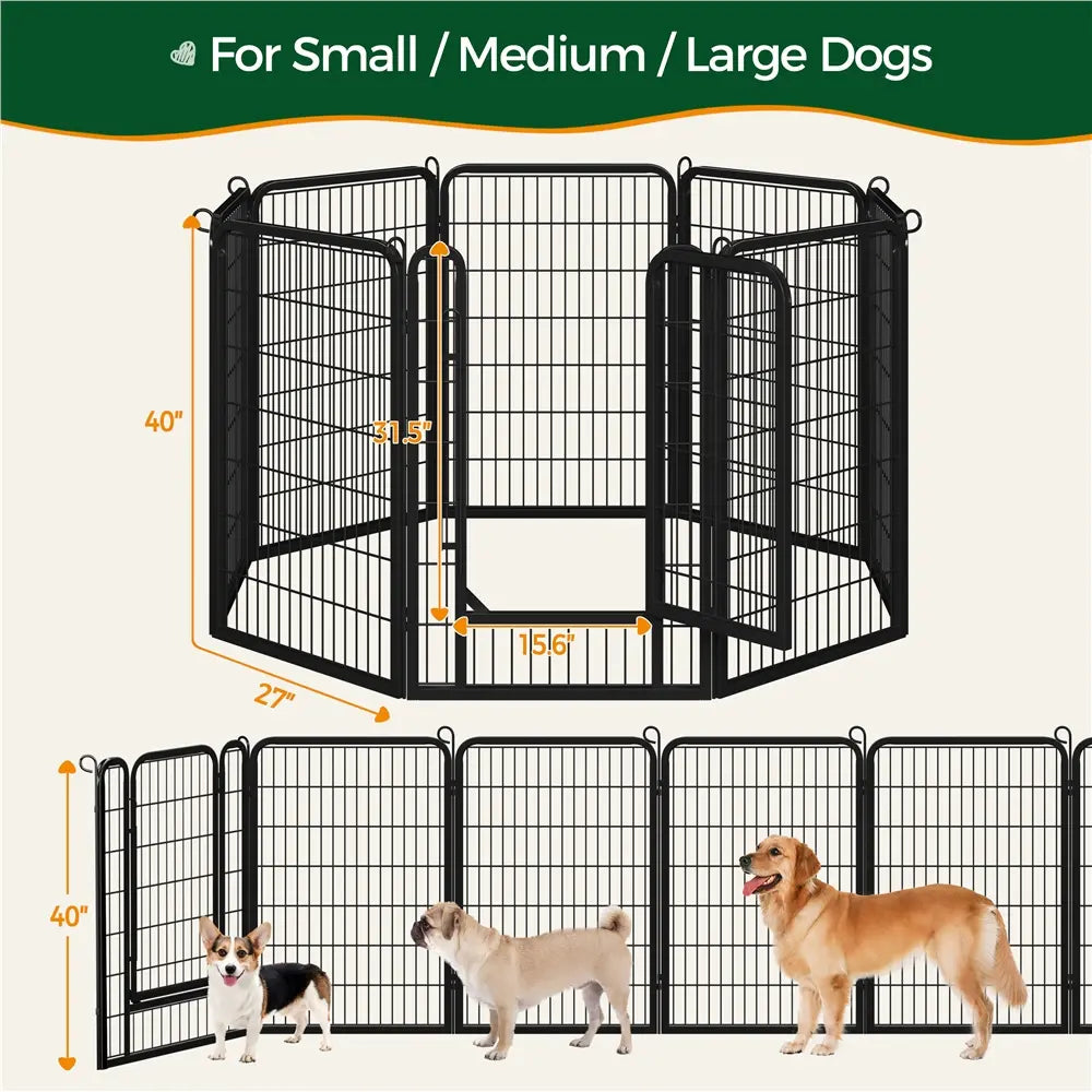 [Expandable]  Dog Playpen 6/8/12/16 Panels Metal Pet Fence, Foldable Indoor Outdoor Dog Exercise Barrier Fence, 24/32/40/47 Inch Pet Enclosure for Small Medium Pets