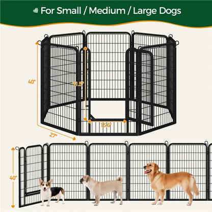 [Expandable]  Dog Playpen 6/8/12/16 Panels Metal Pet Fence, Foldable Indoor Outdoor Dog Exercise Barrier Fence, 24/32/40/47 Inch Pet Enclosure for Small Medium Pets