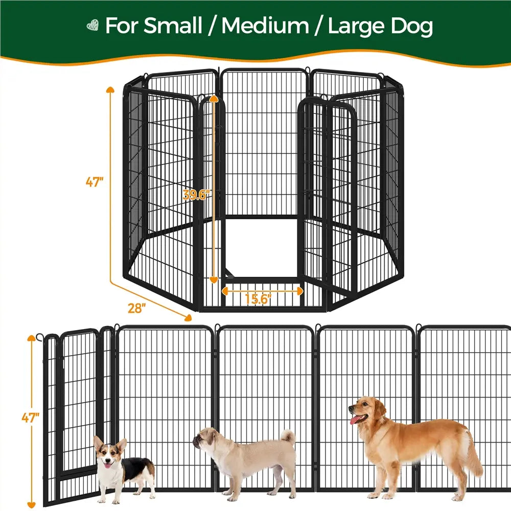 [Expandable]  Dog Playpen 6/8/12/16 Panels Metal Pet Fence, Foldable Indoor Outdoor Dog Exercise Barrier Fence, 24/32/40/47 Inch Pet Enclosure for Small Medium Pets