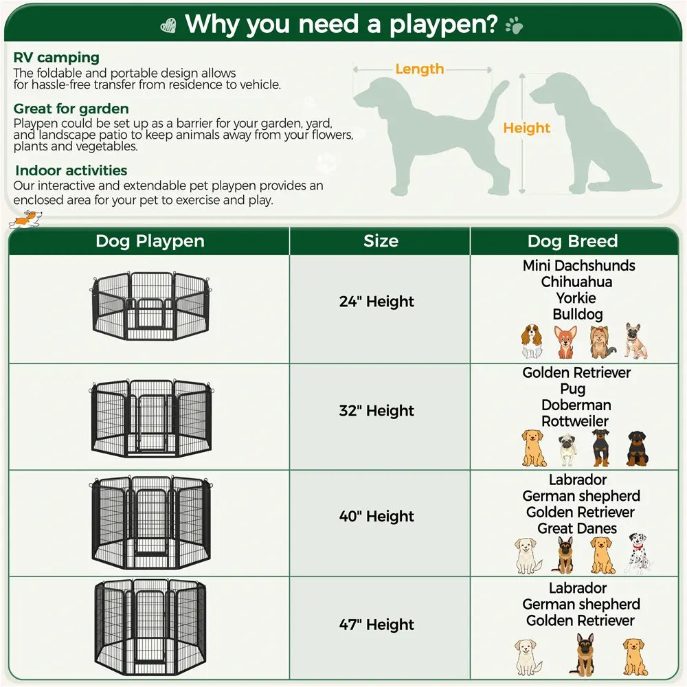[Expandable]  Dog Playpen 6/8/12/16 Panels Metal Pet Fence, Foldable Indoor Outdoor Dog Exercise Barrier Fence, 24/32/40/47 Inch Pet Enclosure for Small Medium Pets