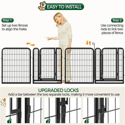 [Expandable]  Dog Playpen 6/8/12/16 Panels Metal Pet Fence, Foldable Indoor Outdoor Dog Exercise Barrier Fence, 24/32/40/47 Inch Pet Enclosure for Small Medium Pets