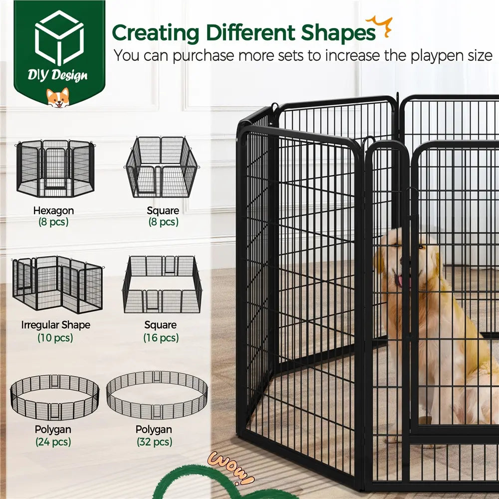 [Expandable]  Dog Playpen 6/8/12/16 Panels Metal Pet Fence, Foldable Indoor Outdoor Dog Exercise Barrier Fence, 24/32/40/47 Inch Pet Enclosure for Small Medium Pets