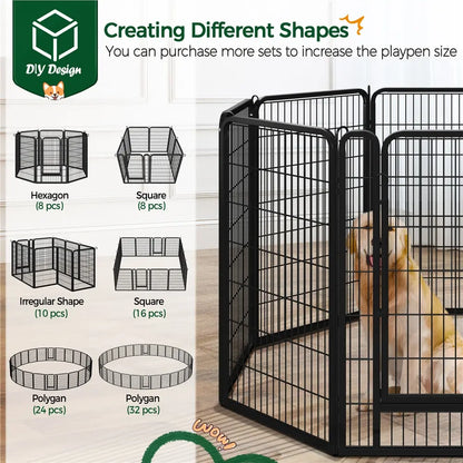 [Expandable]  Dog Playpen 6/8/12/16 Panels Metal Pet Fence, Foldable Indoor Outdoor Dog Exercise Barrier Fence, 24/32/40/47 Inch Pet Enclosure for Small Medium Pets