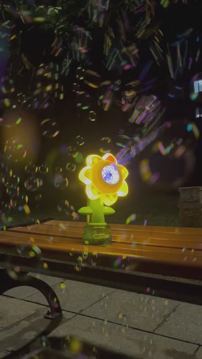 Sunflower Bubble Machine for Kids & Adults – USB Rechargeable Bubble Maker with Colorful LED Lights