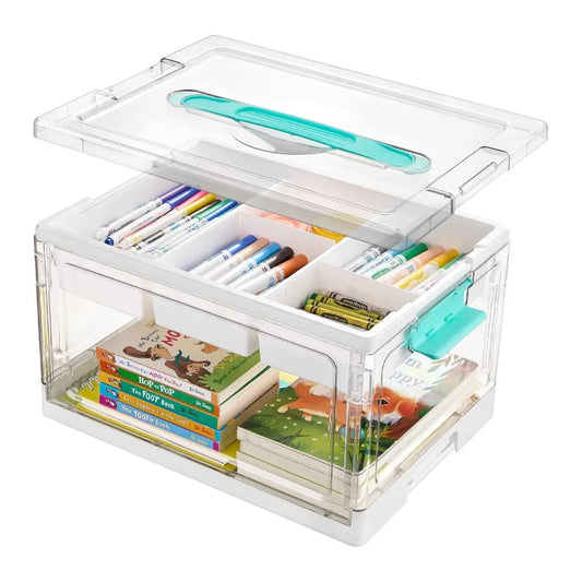 Vtopmart 24QT clear craft storage bin with tray and adjustable dividers for art toys, hair, bows