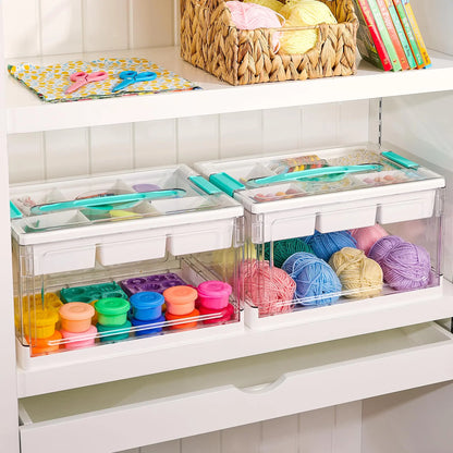 Vtopmart 24QT clear craft storage bin with tray and adjustable dividers for art toys, hair, bows