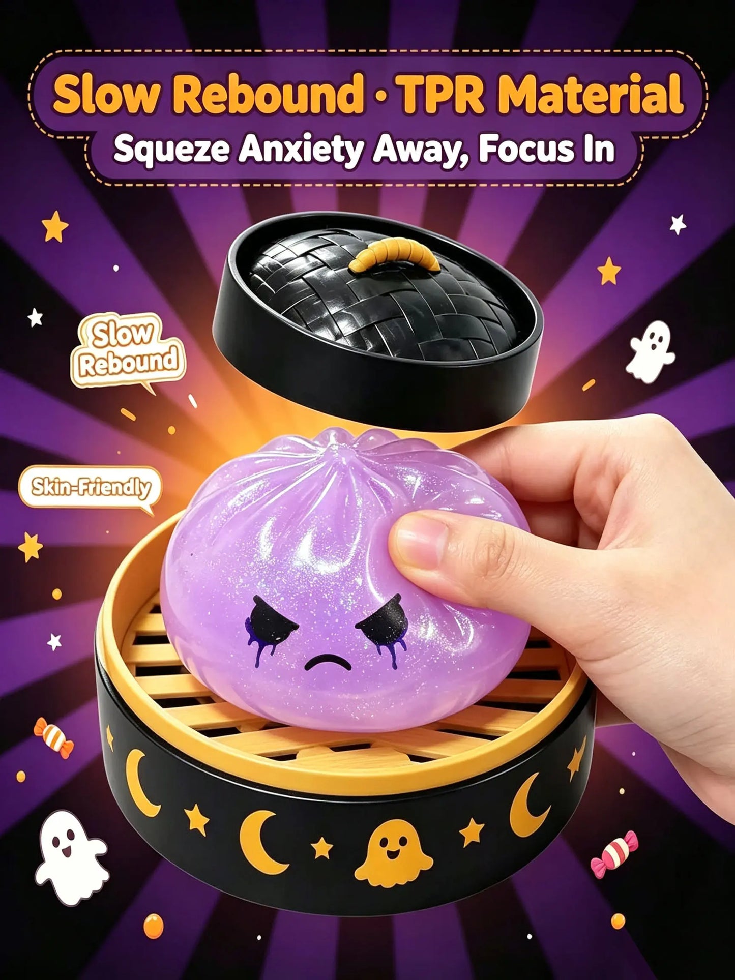 Halloween Ghost Pumpkin Glitter Squishy Toys, Stress Relief Hand Fidget Toys, Portable Squeeze Toys, Halloween Party Supplies & Holiday Gifts