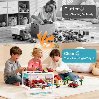 Vtopmart 24QT clear craft storage bin with tray and adjustable dividers for art toys, hair, bows