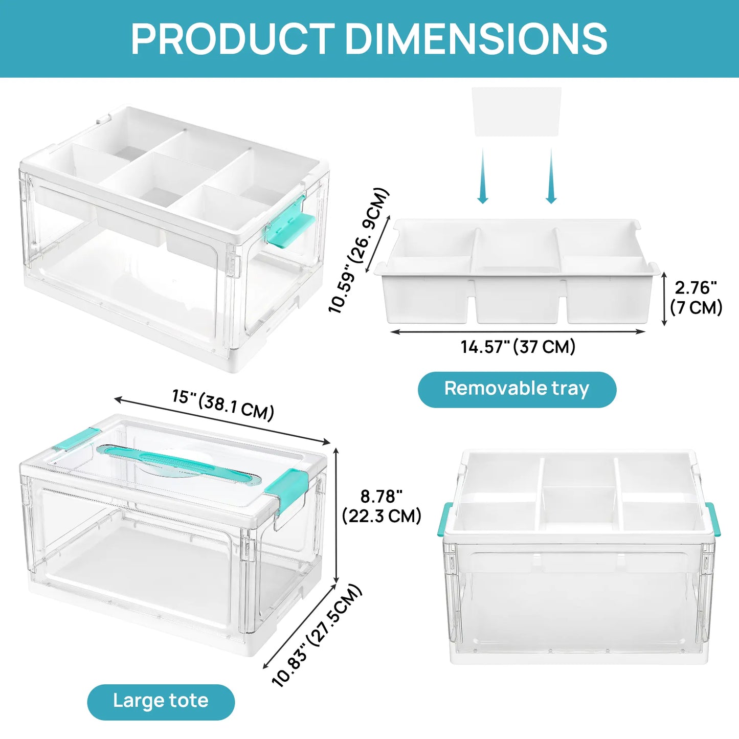 Vtopmart 24QT clear craft storage bin with tray and adjustable dividers for art toys, hair, bows
